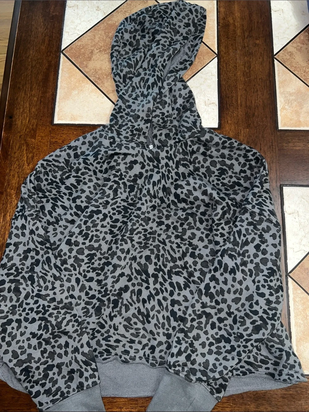 Old Navy Gray and Black Leopard Print Hoodie